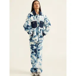 THE CLOTHING FACTORY Unisex Blue and White Tie and Dye Oversized Cotton Tailored Jacket-picture-28