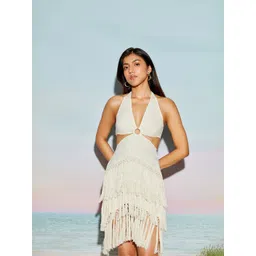 THE CLOTHING FACTORY Women Halter Neck O Ring with Fringe Lace A-Line Dress-picture-34