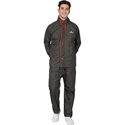 the clownfish Arthur Series Men's Waterproof Polyester Double Coating Reversible Raincoat with Hood and Reflector Logo at Back. Set of Top and Bottom. Printed Plastic Pouch with Rope(Olive Green,XL)-picture-31