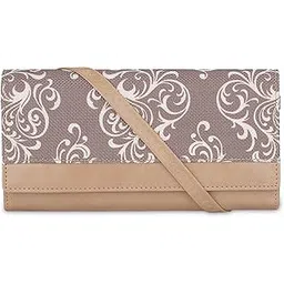 the clownfish Erika Printed Handicraft Fabric & Vegan Leather Ladies Wallet Purse Sling Bag with Multiple Card Slots & Shoulder Belt (Brown)-picture-48