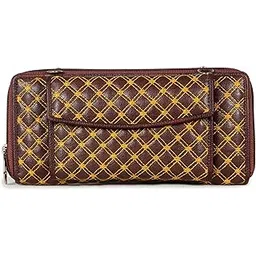 the clownfish Faux Leather Emerald Series Womens Wallet With Front Mobile Pocket And Yellow Checkered Embroidery (Yellow)-picture-37