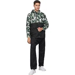 the clownfish Napoleon Series Men's Waterproof Nylon Double Coating Reversible Raincoat with Hood and Reflector Logo at Back. Set of Top and Bottom. Printed Plastic Pouch with Rope (Black, XX-Large)-picture-32