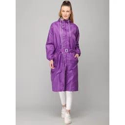 THE CLOWNFISH Women Purple Solid Waterproof Seam Sealed Long Rain Jacket-picture-31