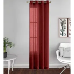 Maroon Linen Solid 8ft Sheer Eyelet Longdoor Curtain (1 Pc)-image-6
