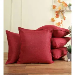 Maroon Solid Jute 16 x 16 Inches Cushion Covers (Set of 5) by The Conversion-image-25