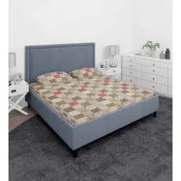 the conversion Beige Geometric 210 TC Cotton Queen Sized 1 Double Bedsheet 2 Pillow Covers-picture-13