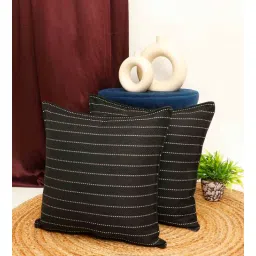 the conversion Black Jute Stripes 24x24 inches Large Cushion Covers (2Pcs)-picture-33
