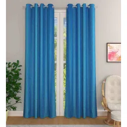 the conversion Blue Solid Jute 8 Ft Light Filtering Eyelet Door Curtains (Set of 2)-picture-40