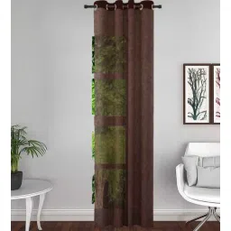 the conversion Brown Linen Solid 8ft Sheer Eyelet Longdoor Curtain (1 Pc)-picture-27