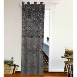 the conversion Dark Grey Velvet Abstract 9ft Room Darkening Eyelet Long Curtain (1 Pc)-picture-13