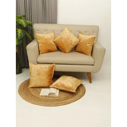 THE CONVERSION Foil Gold-Toned 5 Pieces Floral Textured Velvet Square Cushion Covers-picture-38