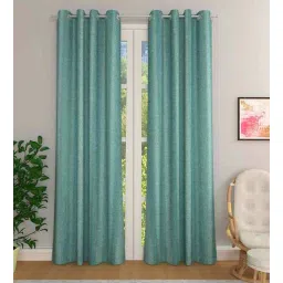 the conversion Green Solid Jute 7 Ft Light Filtering Eyelet Door Curtains (Set of 2)-picture-10