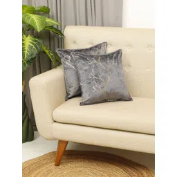 THE CONVERSION Grey 2 Pieces Floral Foil Printed Velvet Square Cushion Covers-picture-10