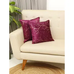 THE CONVERSION Magenta 2 Pieces Floral Foil Printed Velvet Square Cushion Covers-picture-15