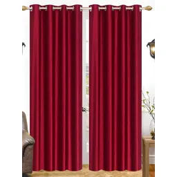 THE CONVERSION Maroon Eyelet 2 Pieces Door Curtain-picture-37