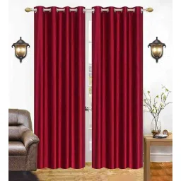 the conversion Maroon Solid Polyester 7 Ft Light Filtering Eyelet Door Curtains (Set of 2)-picture-27