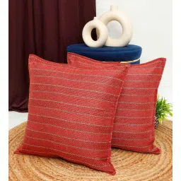 the conversion Orange Jute Stripes 24x24 inches Large Cushion Covers (2Pcs)-picture-22