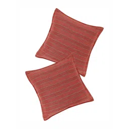 THE CONVERSION Orange Set of 2 Striped Square Cushion Covers-picture-36