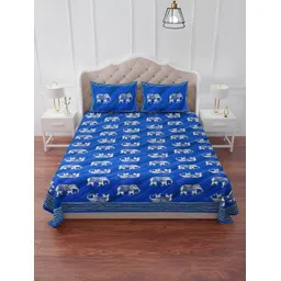 The Craft Monk Blue Printed 240 TC King Bedsheet with 2 Pillow Covers-picture-32