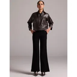 The Dapper Lady Women Leather Crop Biker Jacket with Patchwork-picture-27
