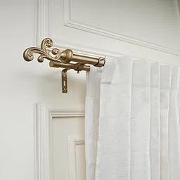The Decor Mart 84"-144" Adjustable Double Curtain Rod For Door & Windows With Brackets Set Curtains Hanging Extendable Iron Metal Pipe Holder With Regal Metal Finial, Gold-picture-11