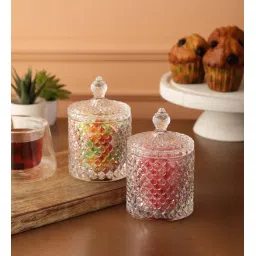Dimond Cut Crystal 300ml Glass Storage Jar by The Decor Mart image 1