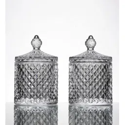 Dimond Cut Crystal 300ml Glass Storage Jar by The Decor Mart image 2