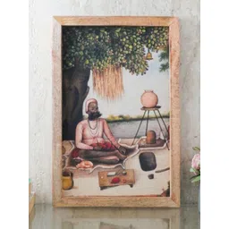 The Decor Mart Beige & Green  Sannyasi Canvas Painting Framed Wall Art-picture-17