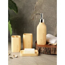 The Decor Mart Beige Colored Solid Ceramic Bathroom Accessories Set image 1