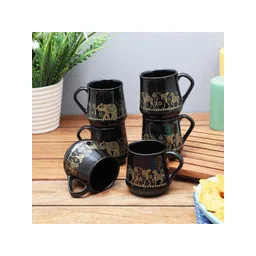 The Decor Mart Black & Gold-Toned Geometric Solid Ceramic Glossy Cups-picture-16