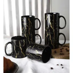 the decor mart Glazed 270ml Black & Gold Ceramic (Set of 6) Coffee Mug-picture-22