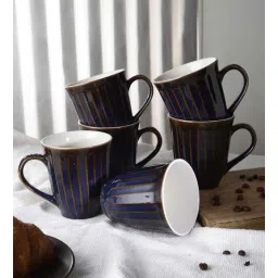 the decor mart Glazed 290ml Black Ceramic (Set of 6) Coffee Mug-picture-40