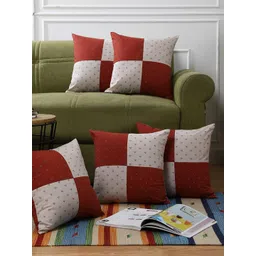 The Decor Mart Maroon & Beige Set of 5 Geometric Square Cushion Covers-picture-25