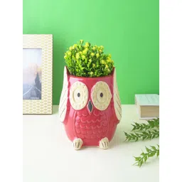 The Decor Mart Red & Beige Printed Ceramic Owl Planter-picture-21