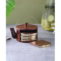 the decor mart Set of 6 Wooden Kettle Coasters with Stand-picture-16