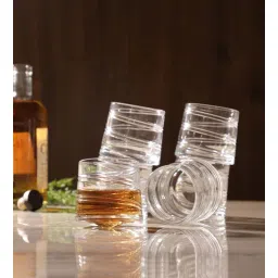 the decor mart Spiral Spinning 300ml (Set of 6) Whiskey Glass-picture-37