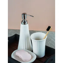The Decor Mart White 3 Pieces Elegant Ceramic Bathroom Accessory Set-picture-13