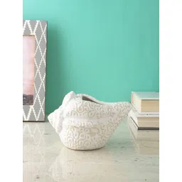 The Decor Mart White & Beige Textured Ceramic Planter-picture-41