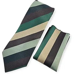 the delhi loom Classic Stripes Collection - Men's Micro Silk Tie & Pocket Square Gift Set - Formal Striped Neckties in Multiple Colors with Wooden Gift Box for Wedding, Office & Gifting-picture-55