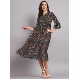The Dry State Ethnic Printed V-Neck Bell Sleeve Gathered Tiered Fit & Flare Midi Dress-picture-15