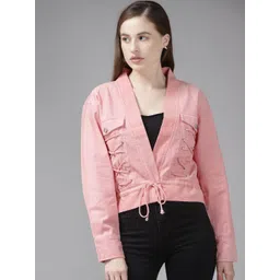 The Dry State Women Pink Corduroy Crop Open Front Jacket-picture-35