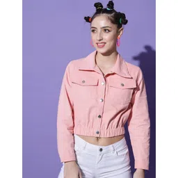 The Dry State Women Pink Corduroy Crop Tailored Jacket-picture-18