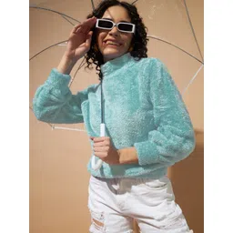 the dry state Women Self Design High Neck Dark Blue Sweater-picture-23