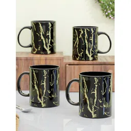 The Earth Store Black 4 Pcs Printed Microwave Safe Glossy Finish Ceramic Mug 370 ml Each-picture-12
