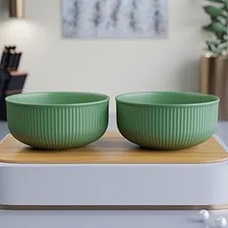 The Earth Store Green Fringe Ceramic Bowl Set of 2, 550ML Each | Snack Bowl | Perfect for Christmas Gift | New Year Gift & Daily Use-picture-18