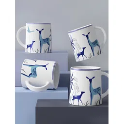 The Earth Store White 4 Pcs Printed Microwave Safe Matte Finish Ceramic Mugs 300 ml Each-picture-15