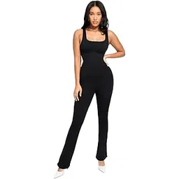 the edit SHOP Women's Seamless Square Neck U-Back Flared Jumpsuit – Stretchy Full-Length One-Piece with Figure-Hugging Fit, Comfortable All-Day Wear for Casual, Lounge & Street Style-picture-27