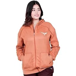 Womens & Girls Light Winter Fleece Hoodie | Soft Cotton Blend Zip Up Sweatshirt | Stylish Drop Shoulder Casual Hooded Jacket-image-6