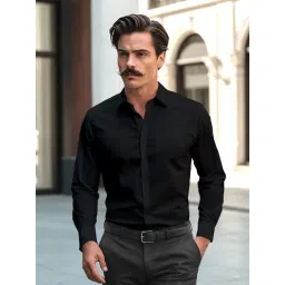 THE FORMAL CLUB Raven Black Regular Fit Plain Shirt-picture-30