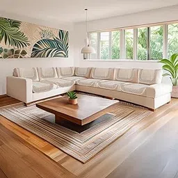 The Furnishers Premium Chenille Woven Anti-Slip 6 Seater L-Shape Sofa Cover | L-Shape Sofa Seat Protector for Living Room | Durable & Stylish Slipcover - Beige 3D-picture-10